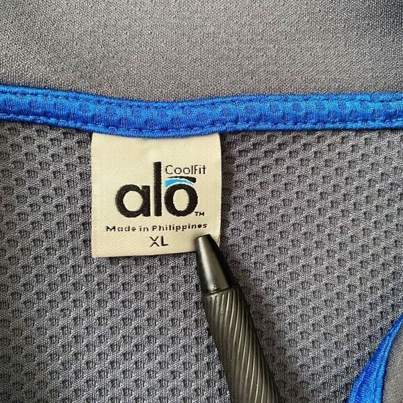 Alo cool fit men XL Longsleeve 1/4 zip mock turtleneck grey & blue - Picture 9 of 12